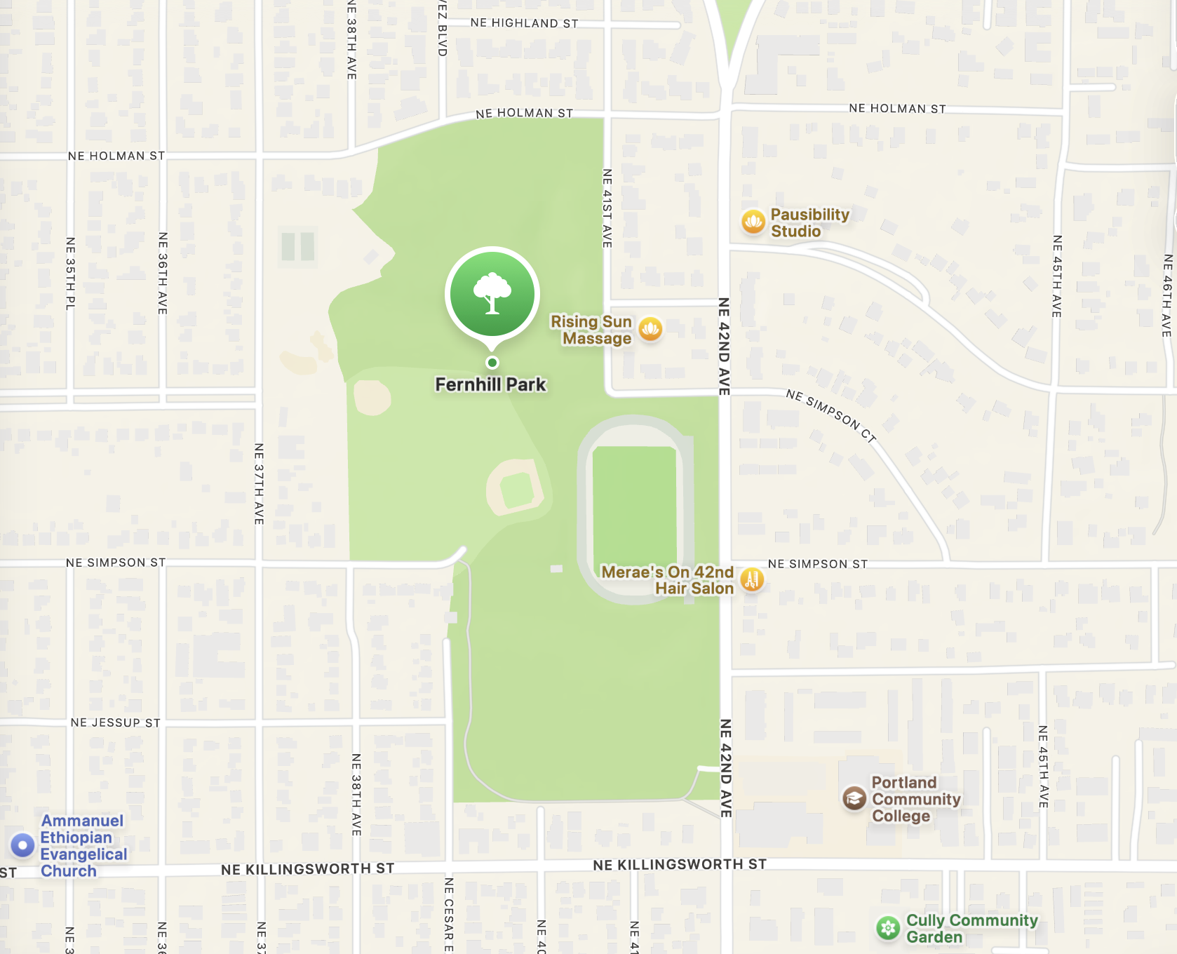 Map to Fernhill Park NE Portland